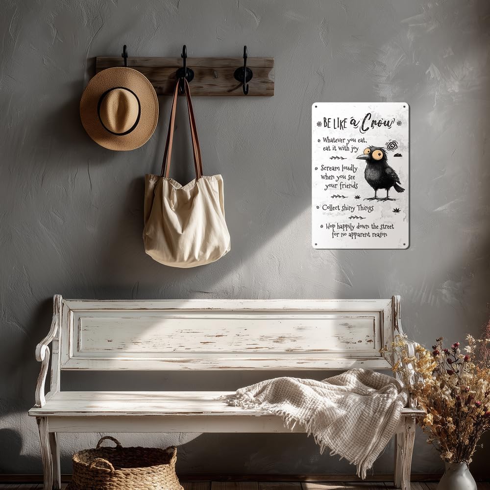 Heuhuww Crow Tin Sign-Be Like A Crow Wall Decor for Classroom Office Home-Inspirational Gifts for