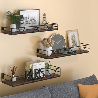 Floating Shelves Set of 3, Home Wood Wall Shelf, Farmhouse Shelf for Bedroom, Wall Mounted Floating