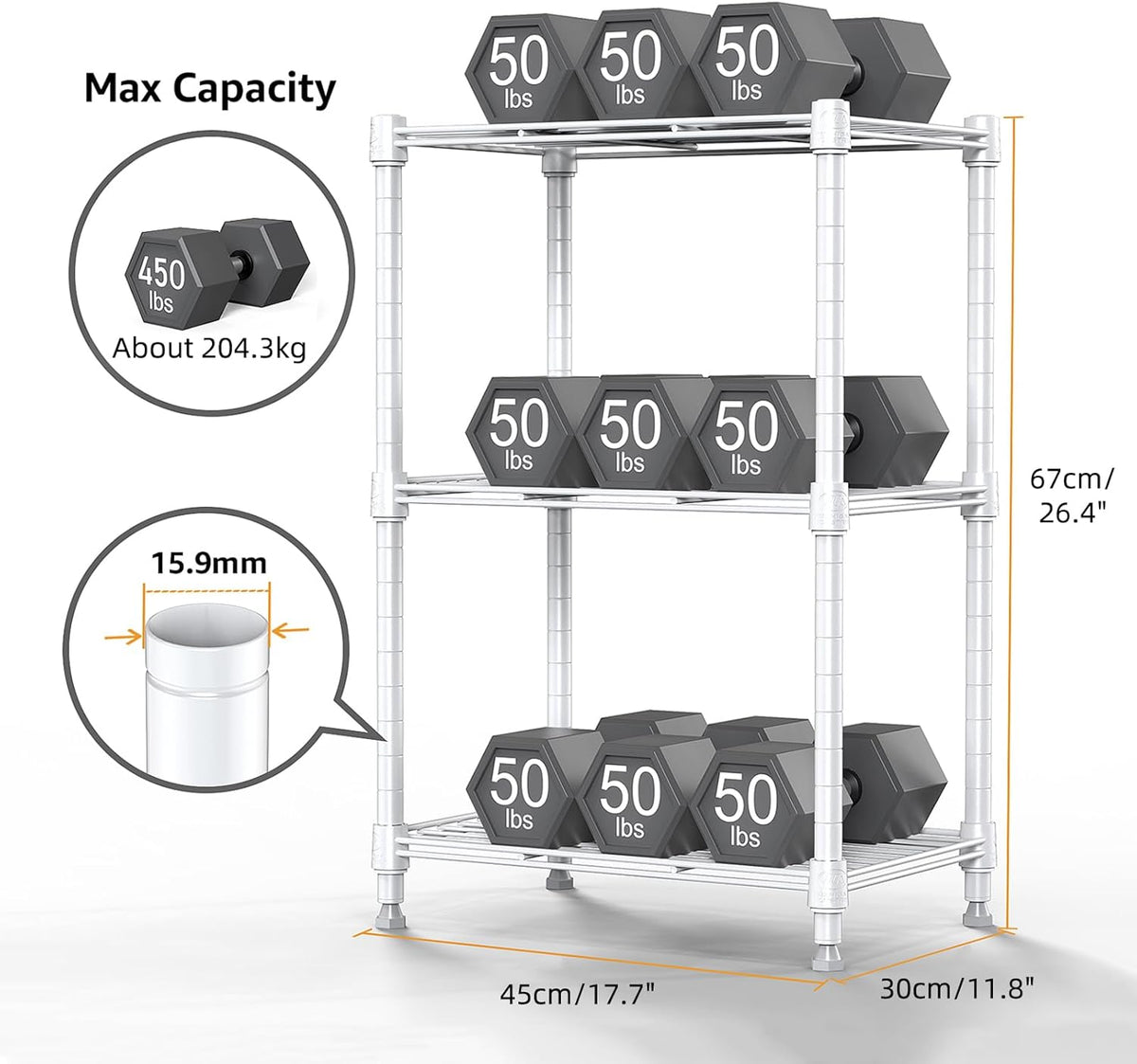 450 lbs Wire Storage Shelving 3-Tier Utility Shelving Unit Steel Organizer Wire Rack for