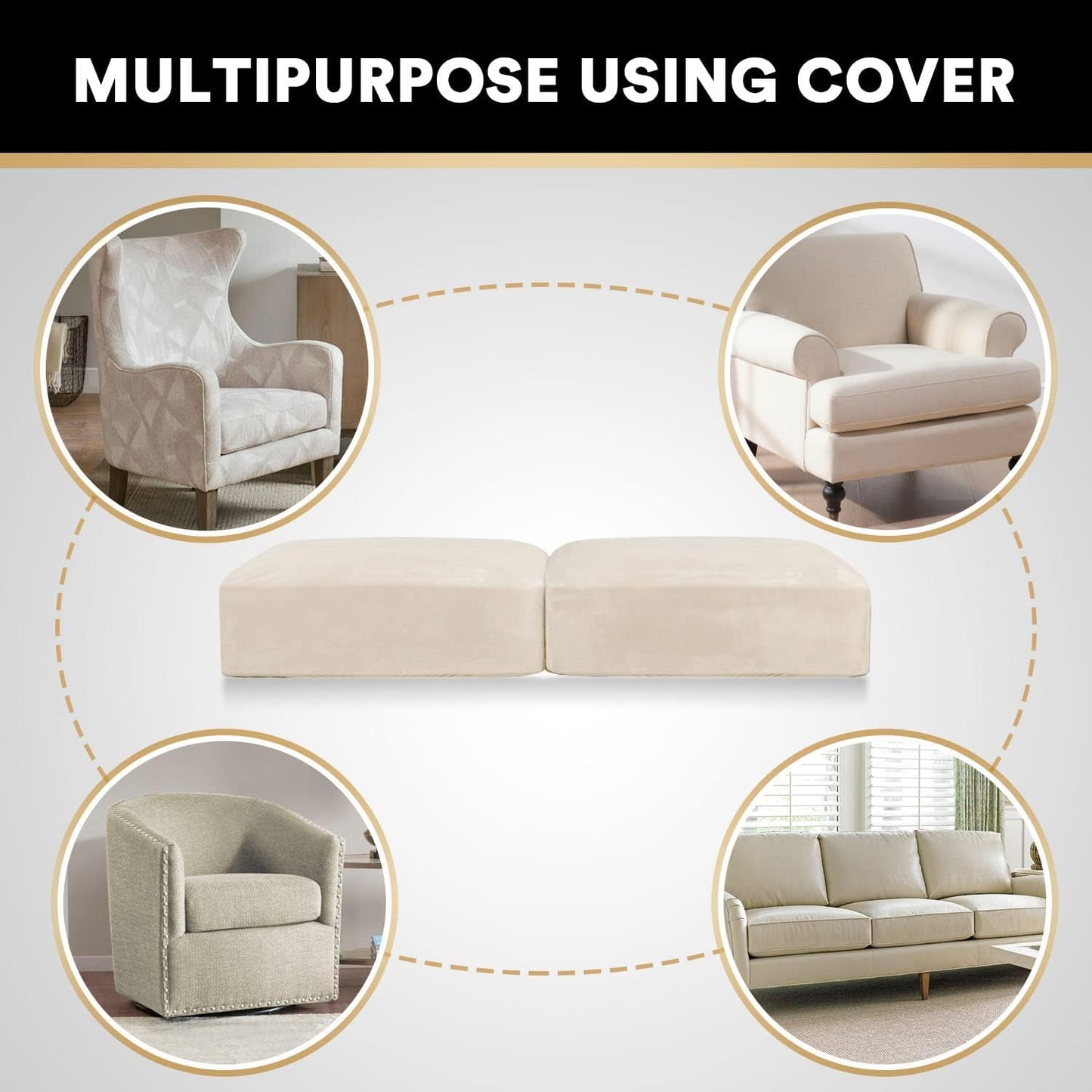 PrinceDeco Velvet Couch Cushion Cover Soft Stretch Cushion Slipcover for Chair Loveseat Sofa