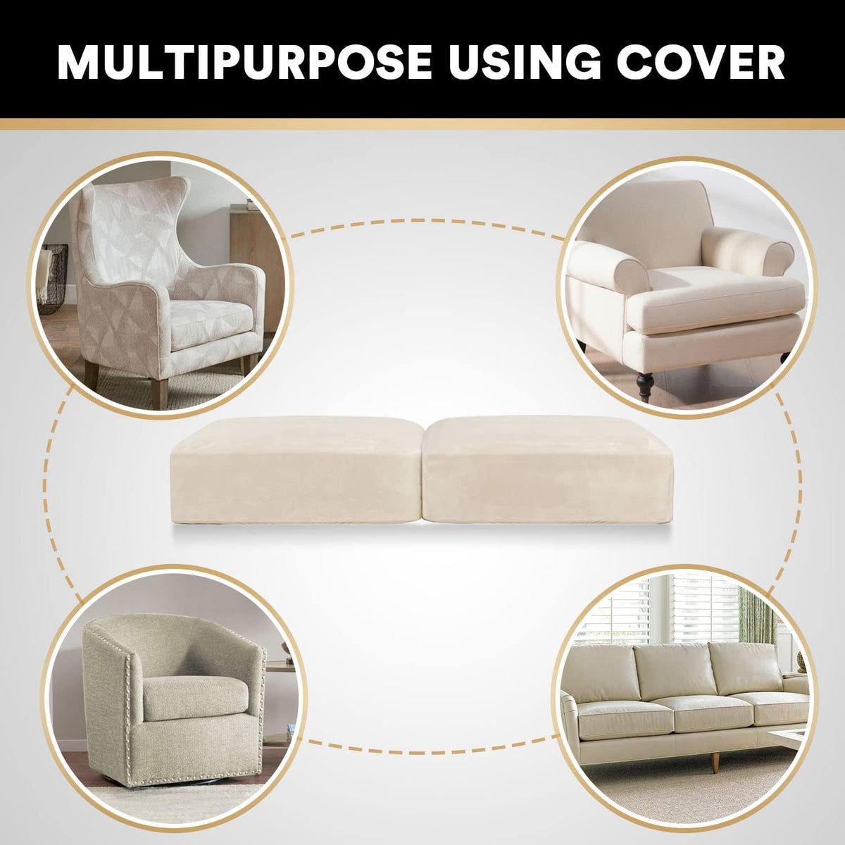 PrinceDeco Velvet Couch Cushion Cover Soft Stretch Cushion Slipcover for Chair Loveseat Sofa