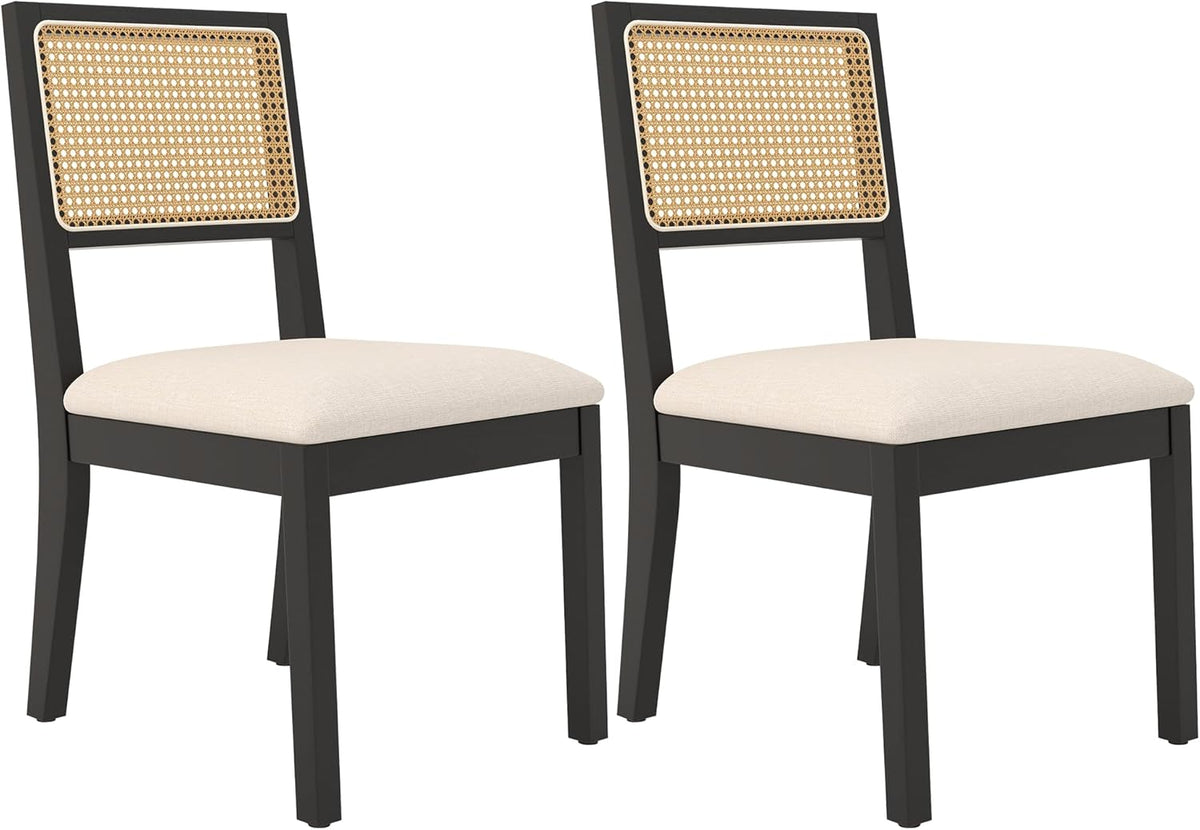 Westice Rattan Dining Chairs Set of 2, Farmhouse Natural Dining Room Chairs with Upholstered