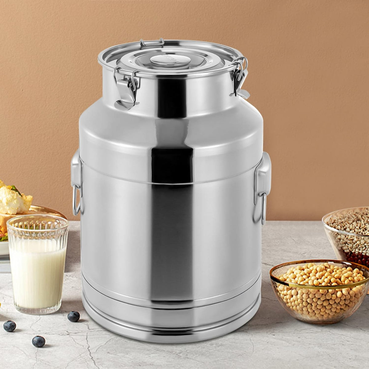 304 Food-Grade Stainless Steel Ice Bucket with Lid, 28L/7.4Gallon Good Sealing Storage Canister