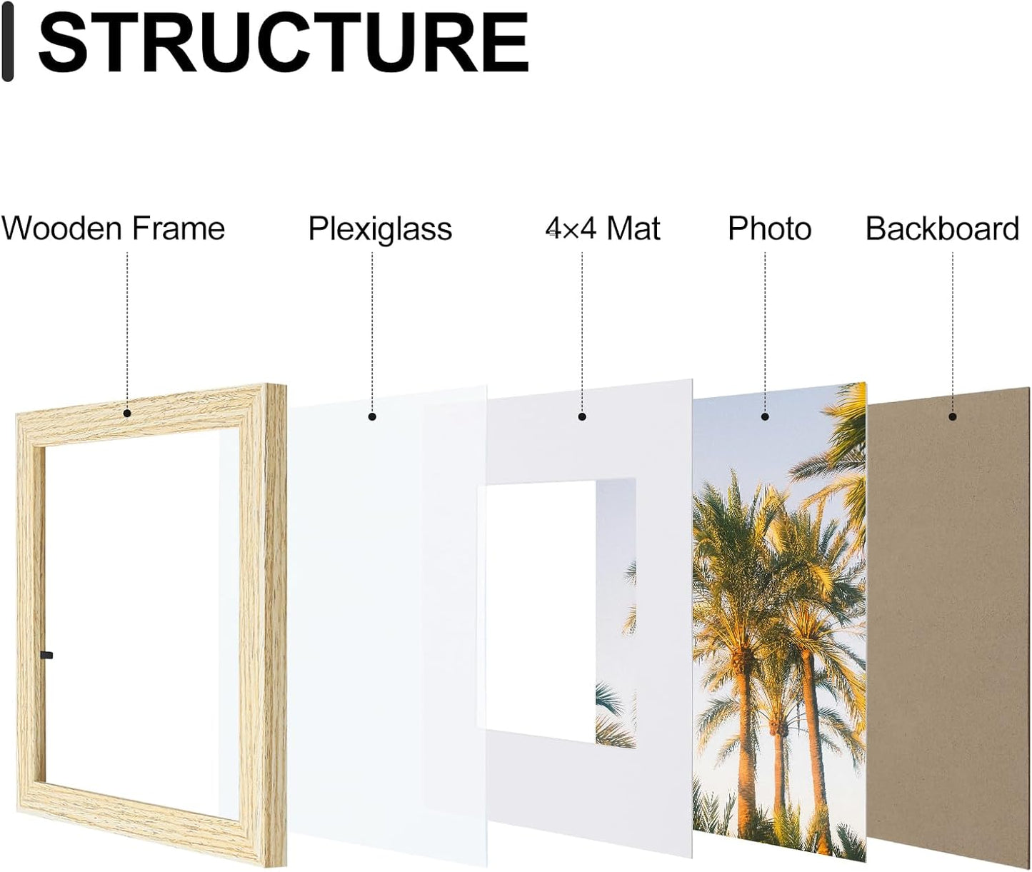 Vittanly 8x8 Picture Frames Set of 9, Shatter Resistant Plexiglass, Display 4x4 Pictures with Mat