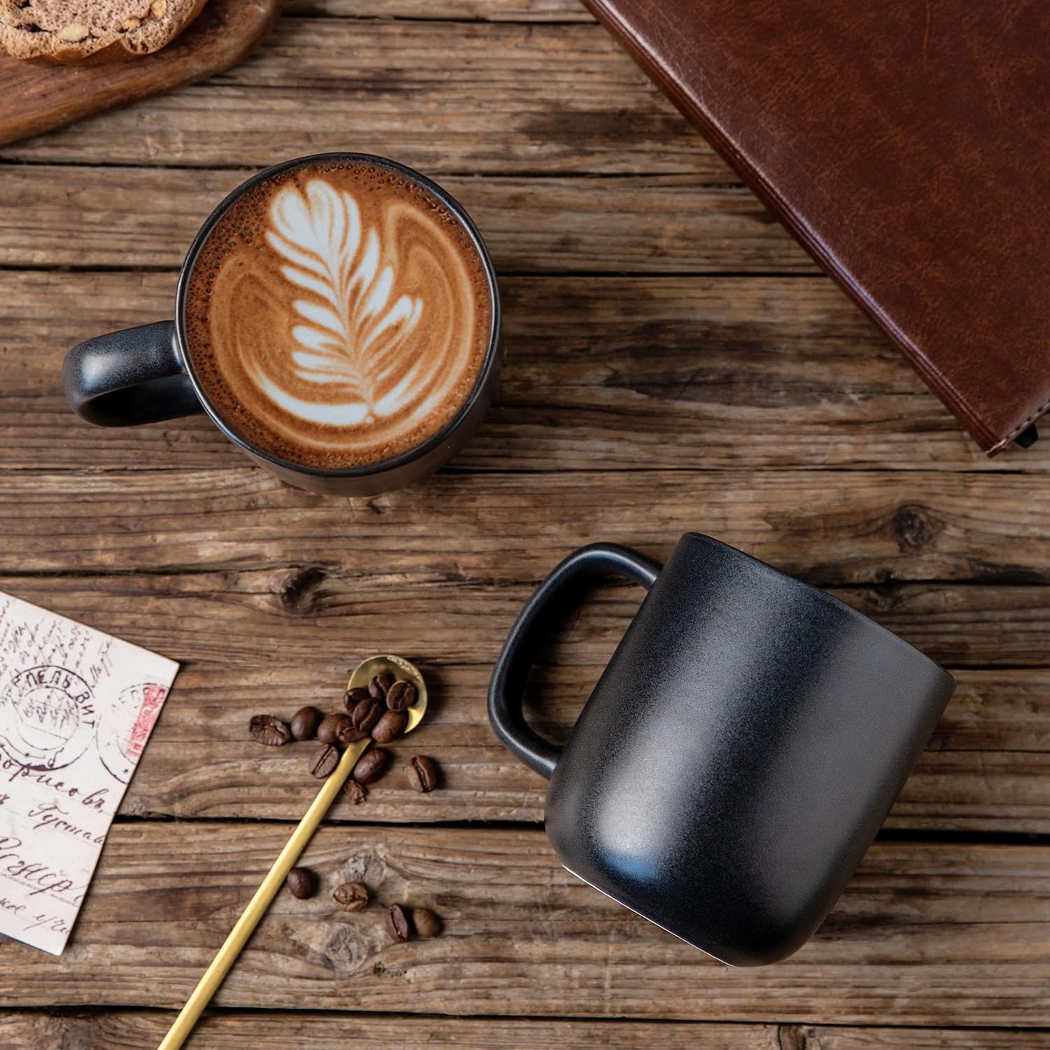 AmorArc 14oz Coffee Mugs Set of 6, Ceramic Coffee Mugs with Large Handle & Wavy Rim for Latte/Hot