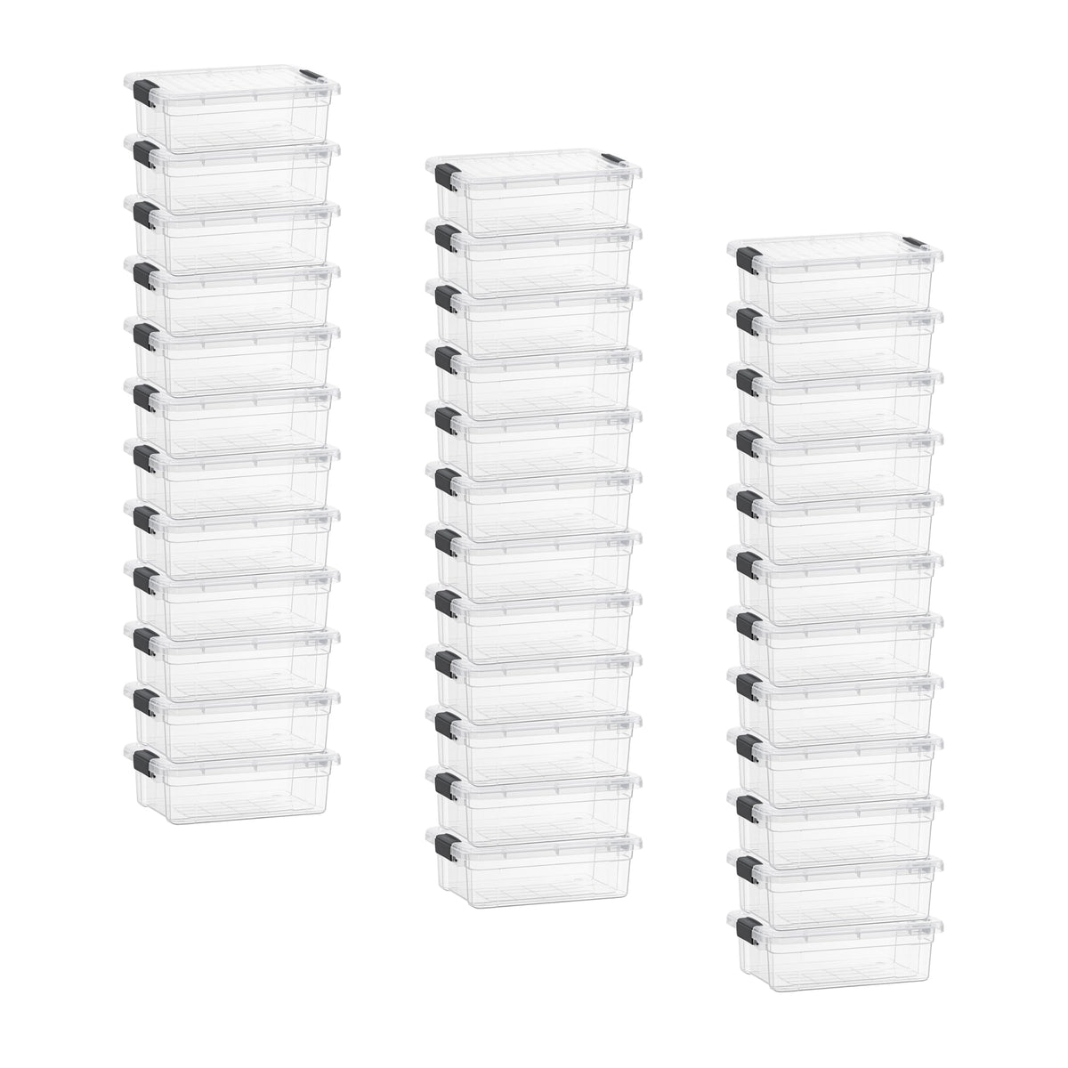Superio Clear Small Storage Boxes with Lids, 2.3 Quart Flat Plastic Container Bins for Organizing