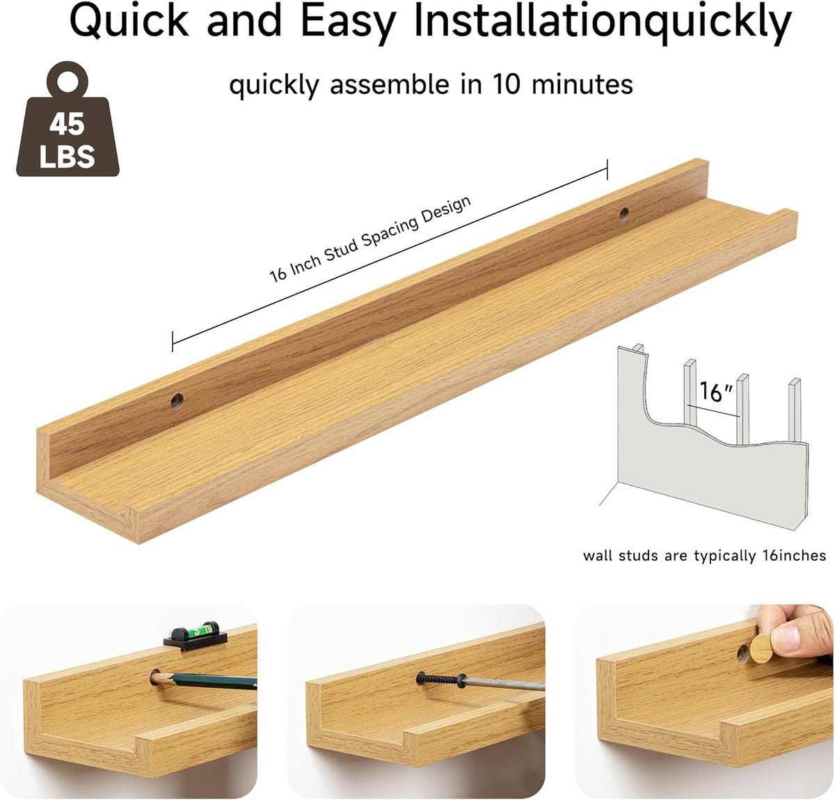 Fun Memories Picture Ledge Shelf, 24 Inch Floating Shelves Set of 2, Nursery Book Shelves for Toys