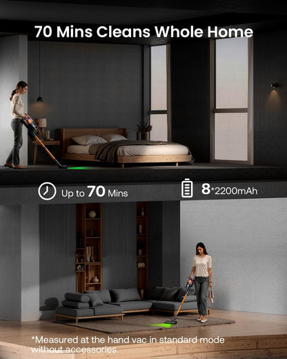 Cordless Vacuum Cleaner for Home, Upgraded 60Kpa Powerful Suction Pet Hair Vacuum with 70min