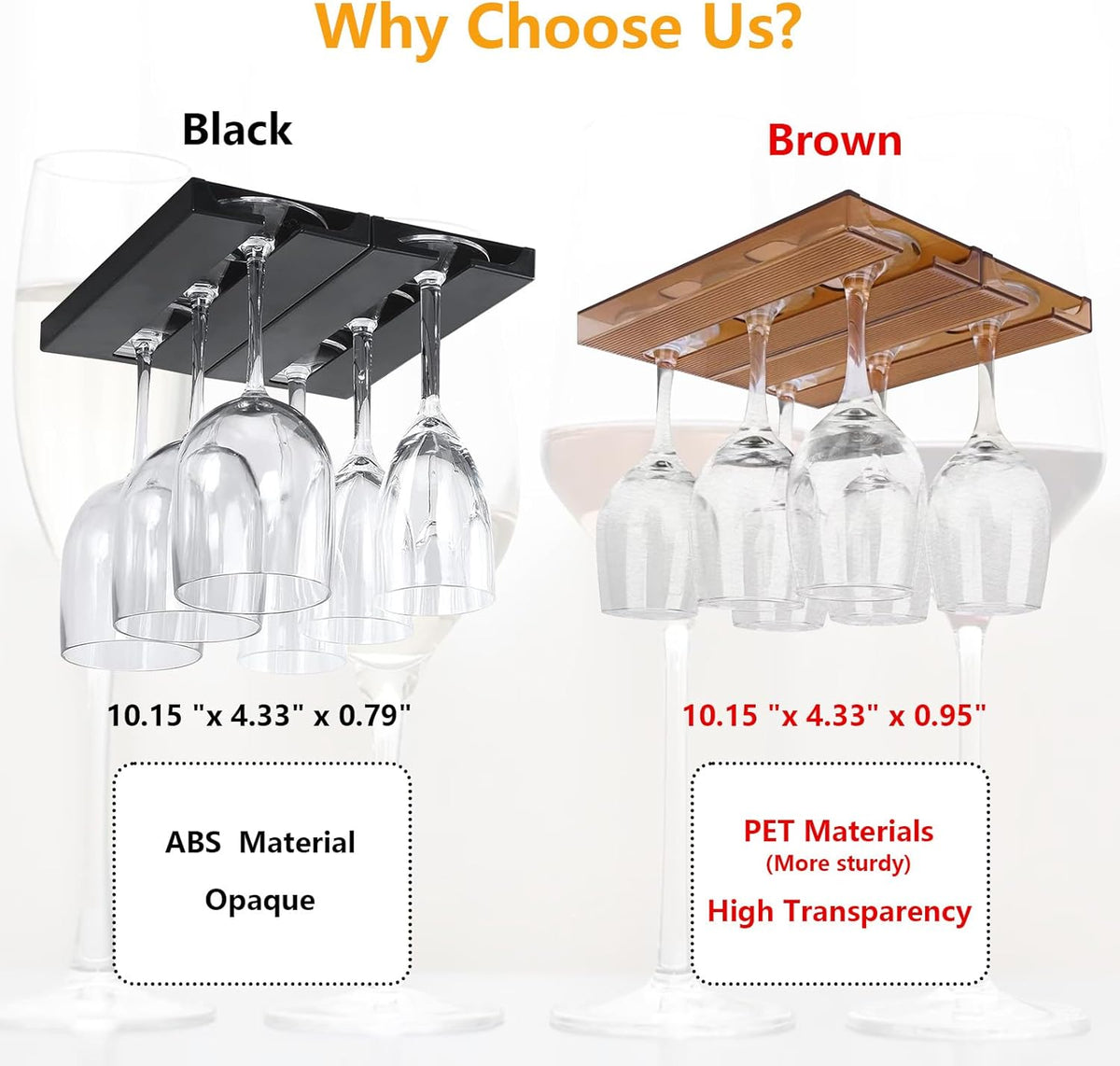 2 Pcs Wine Glass Holder,Stemware Rack Punch-free Hanging Under Cabinet for Bar,Kitchen and