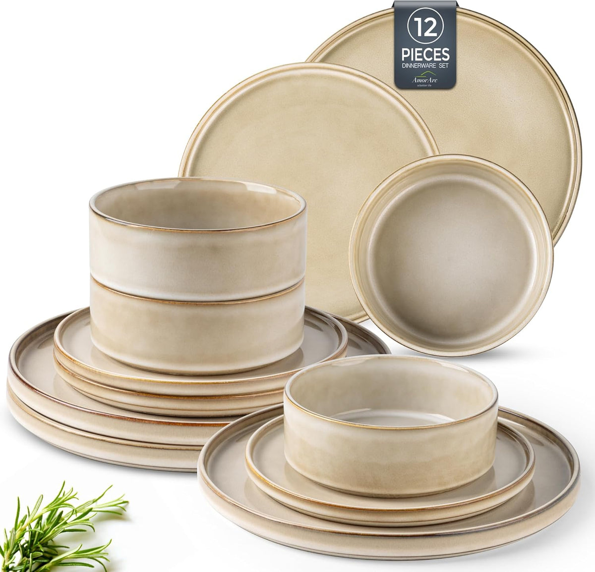 AmorArc Ceramic Dinnerware Sets, Handmade Reactive Glaze Stoneware Plates and Bowls Sets,Highly