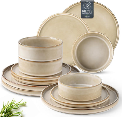 AmorArc Ceramic Dinnerware Sets, Handmade Reactive Glaze Stoneware Plates and Bowls Sets,Highly