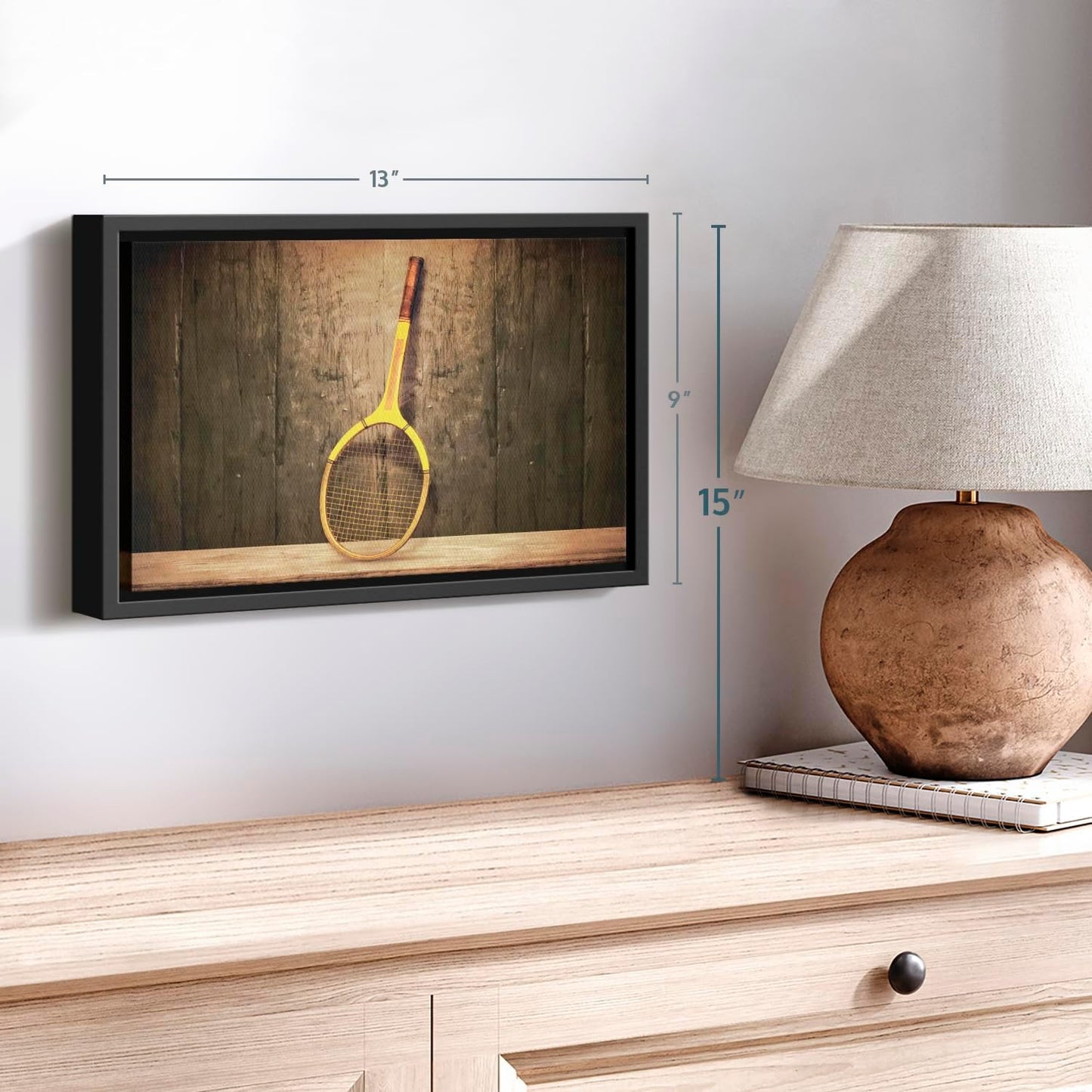 ElephantStock Vintage Tennis Racket Wall Art - Horizontal Framed Canvas - 1-Piece Living Room Wall