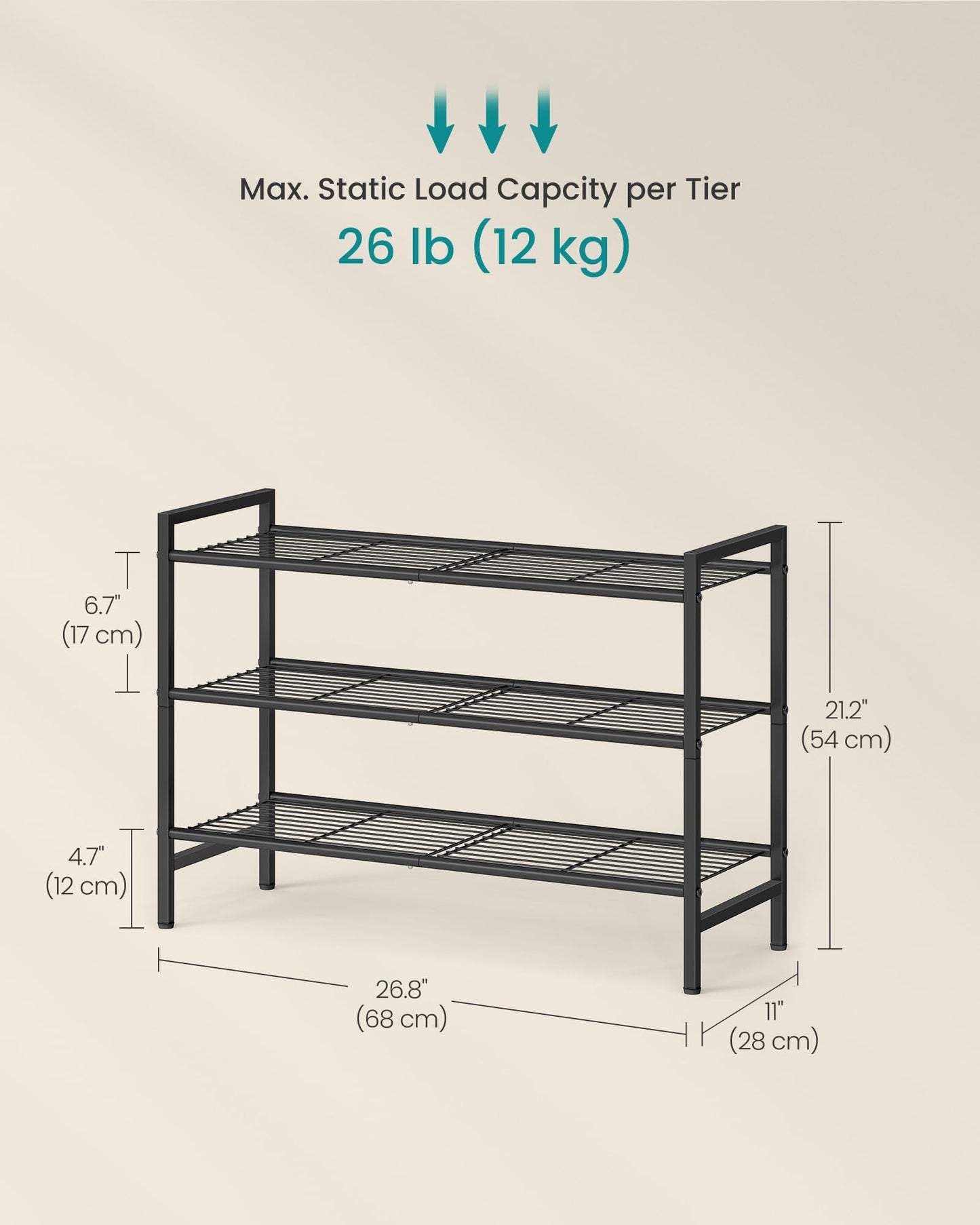 SONGMICS Metal Shoe Rack, Free Standing Shoe Organizer for Entryway Closet Garage Small Spaces