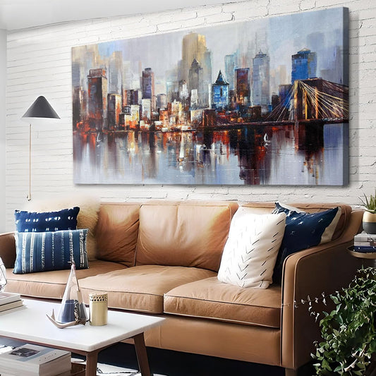 Arjun Brooklyn Bridge Wall Art Modern New York City Abstract Canvas Cityscape Painting, NYC Skyline