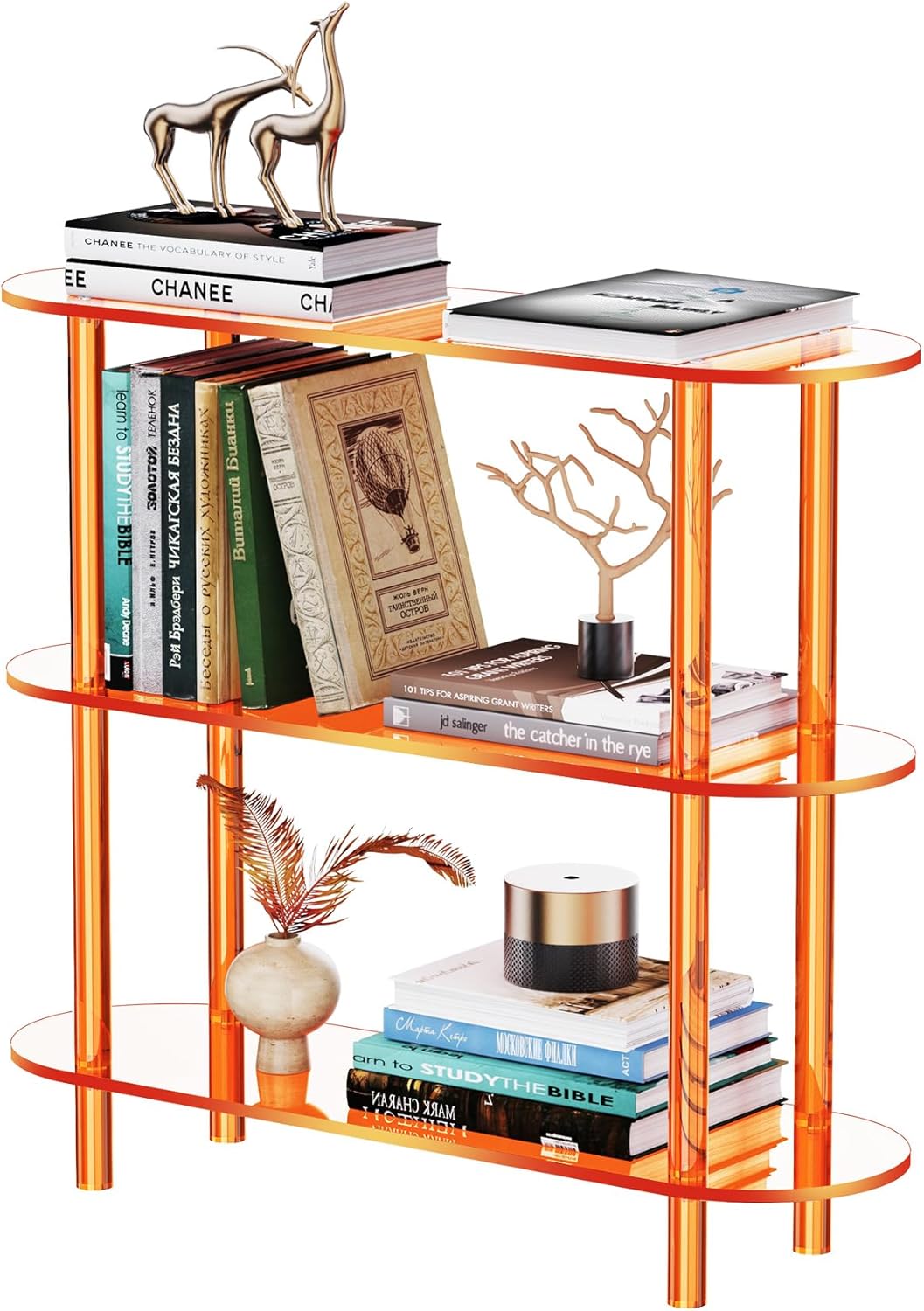 Clear Bookshelf, Acrylic Bookcase with Open Book Shelf for Office Living Room Bedroom (3 Tier