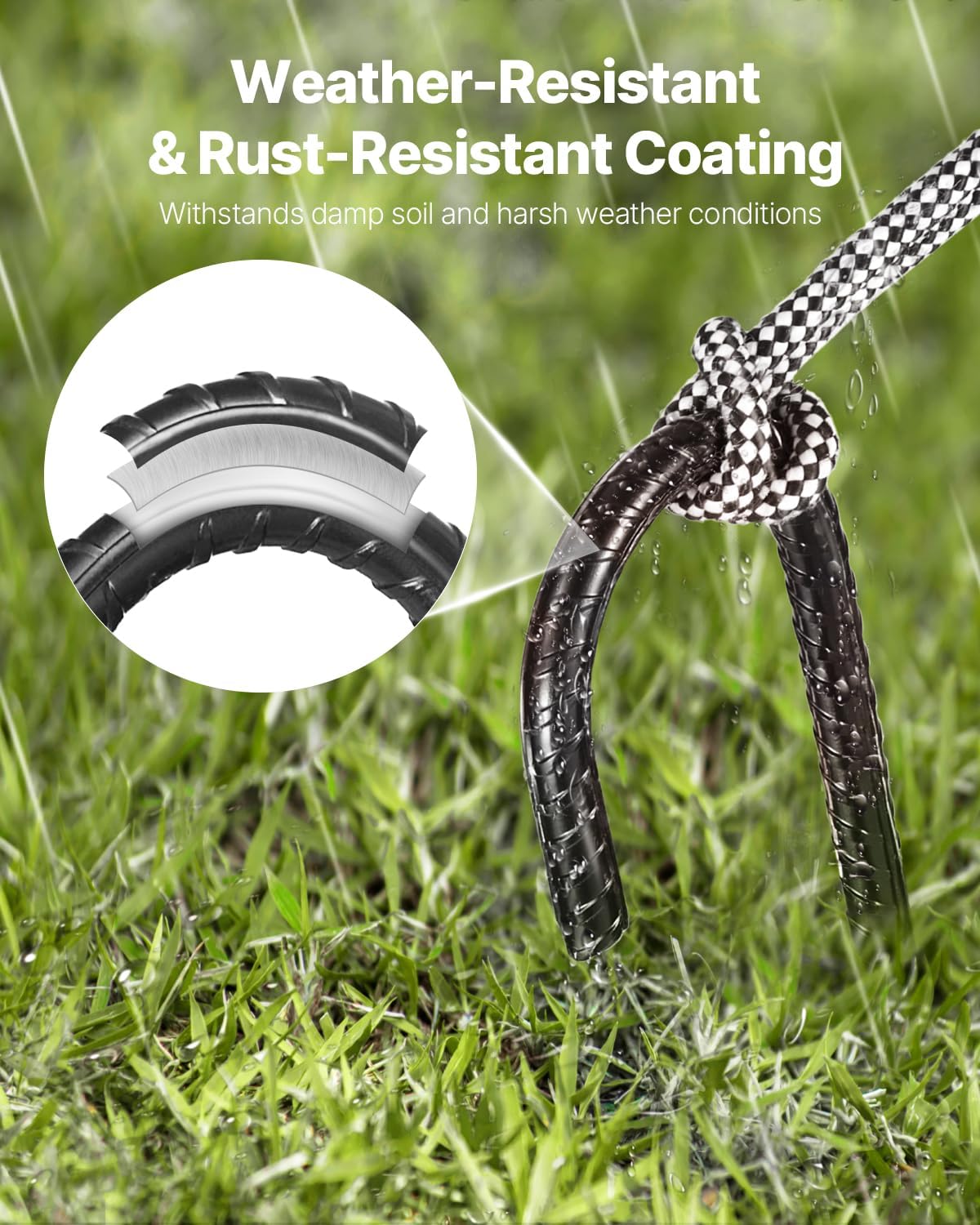 VEVOR Rebar Stakes, 16-Inch, Heavy-Duty 0.4 in Diameter J Hook, Galvanized Steel Ground Anchors