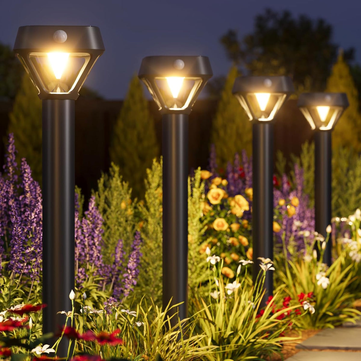 XMCOSY+ Smart Solar Lights Outdoor with Motion Sensor, 150LM APP Control RGBCW Color Changing