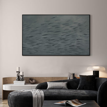 SIGNWIN 36"x60" Extra Large Framed Wall Art Gray School of Fish Minimalist Ocean-Inspired Marine