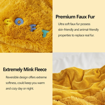 GONAAP Fuzzy Faux Fur Throw Blanket Queen Size Mustard Yellow Super Soft Cozy Plush Fuzzy Shaggy
