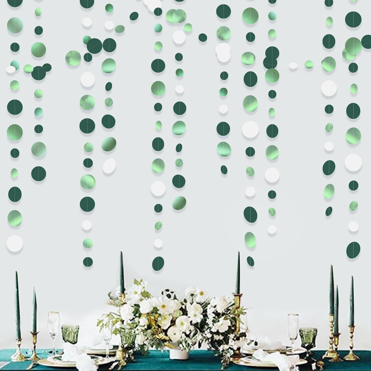 46 Ft Sage Green Party Decorations Metallic Sage Green White Polka Dots Garlands Hanging Paper
