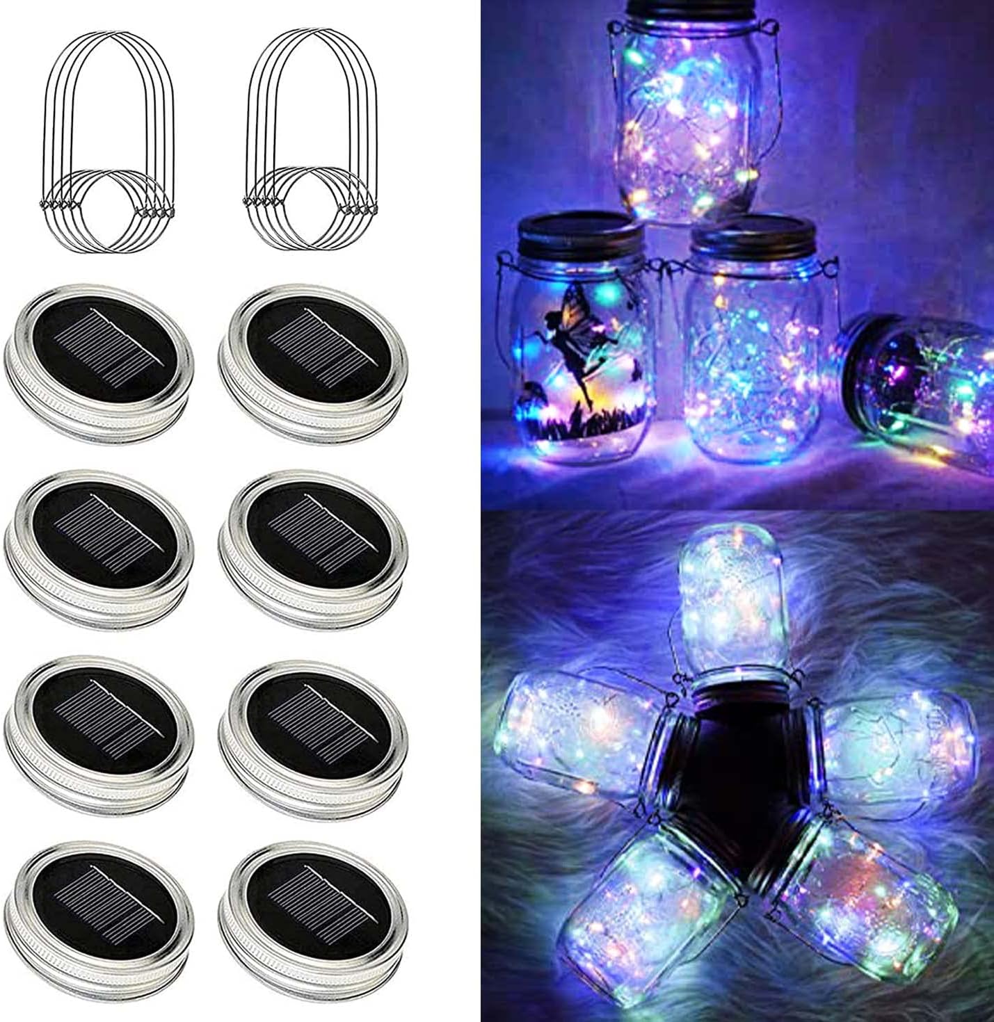 8 Pack Solar Outdoor Fairy Star Firefly Jar Lids Lights,Solar Fairy String Lids Lights（No