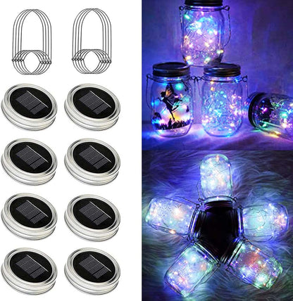8 Pack Solar Outdoor Fairy Star Firefly Jar Lids Lights,Solar Fairy String Lids Lights（No