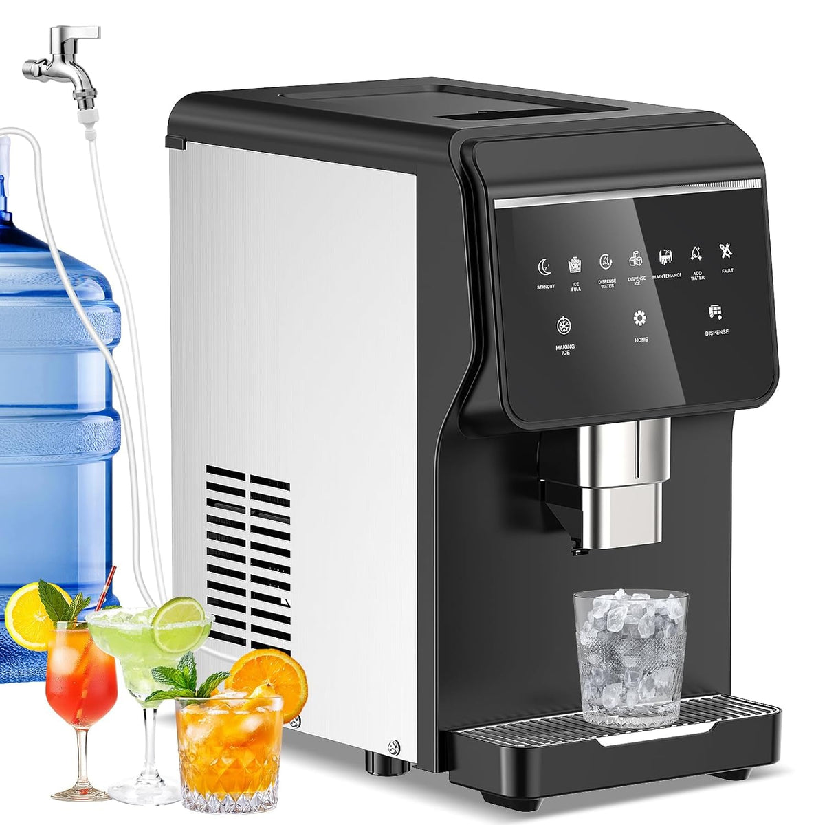 Nugget Ice Maker Countertop, 50LBS/Day with 5LBS Storage Bin, Water Dispenser Countertop Ice Maker