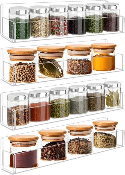 Acrylic Spice Rack Wall Mount-12 Inch, Clear Spice Shelf Storage Holder, 4 Pack Hanging Seasoning