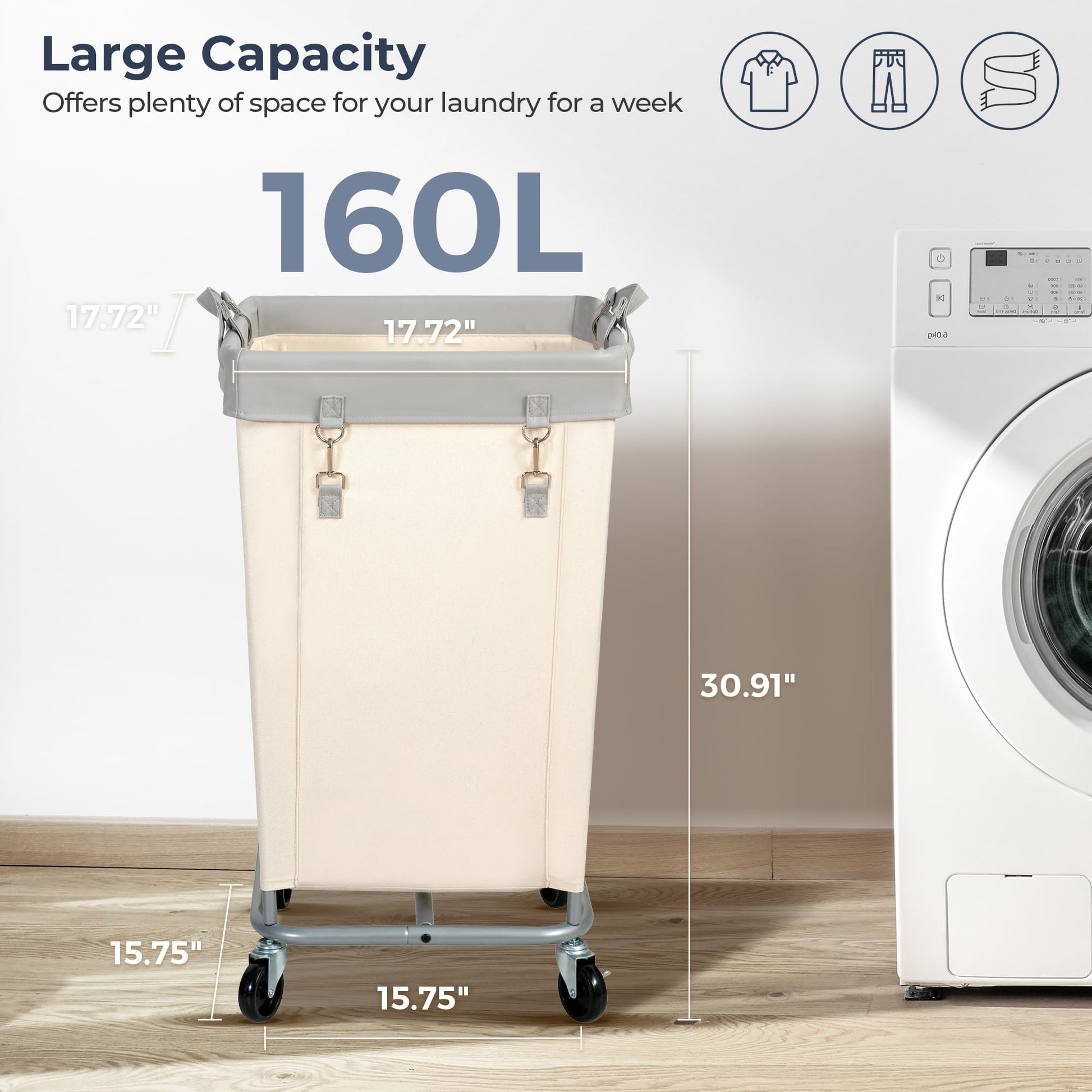 STO STO Laundry Hamper with Wheels, 160L Rolling Laundry Sorter Cart with Heavy Duty Steel Frame