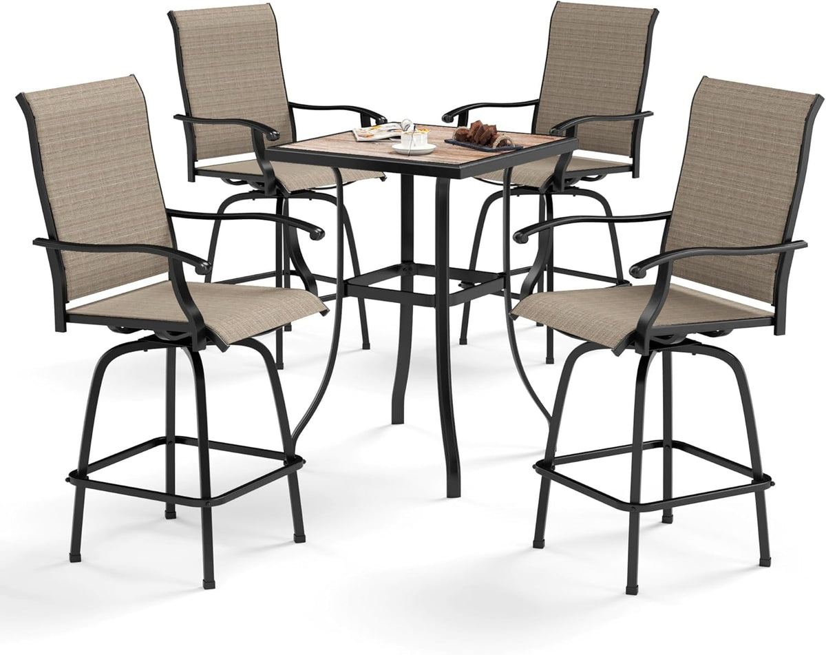 Sophia & William Outdoor Bar Set, Patio Bar Table and Chairs Set, Bar Height Patio Set - 4 x Swivel