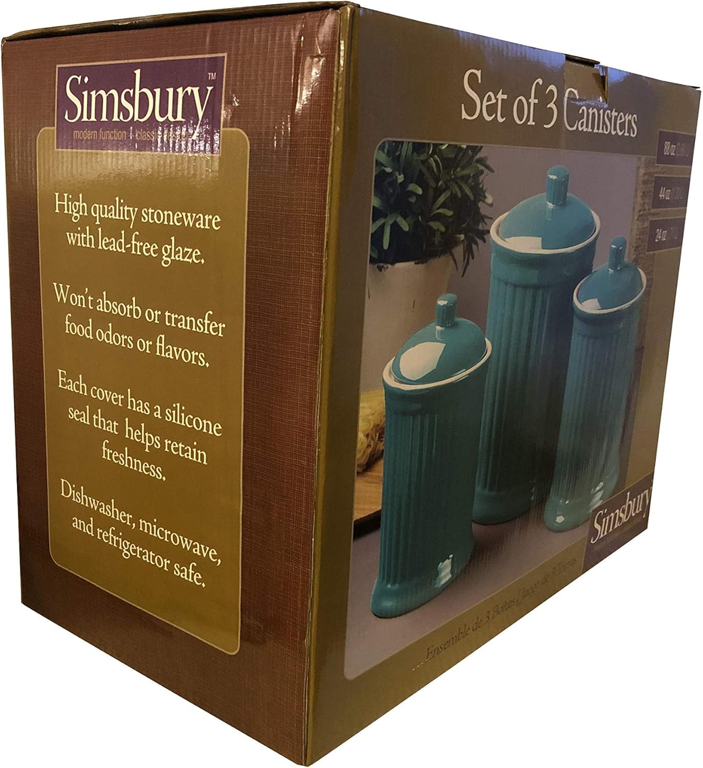 Omniware Simsbury 3-Piece Canister Set - Stoneware Kitchen Storage with Silicone-Sealed Lids