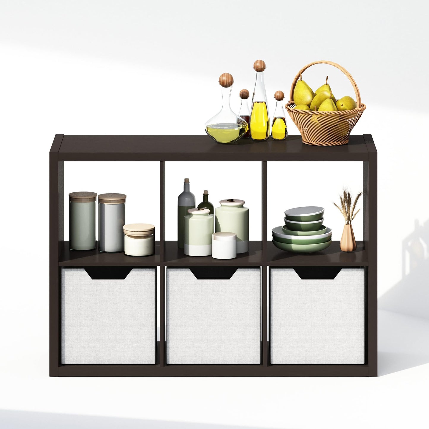 Furinno Cubic Extra Thick 6-Cube Closet Organizers and Storage, Dark Oak