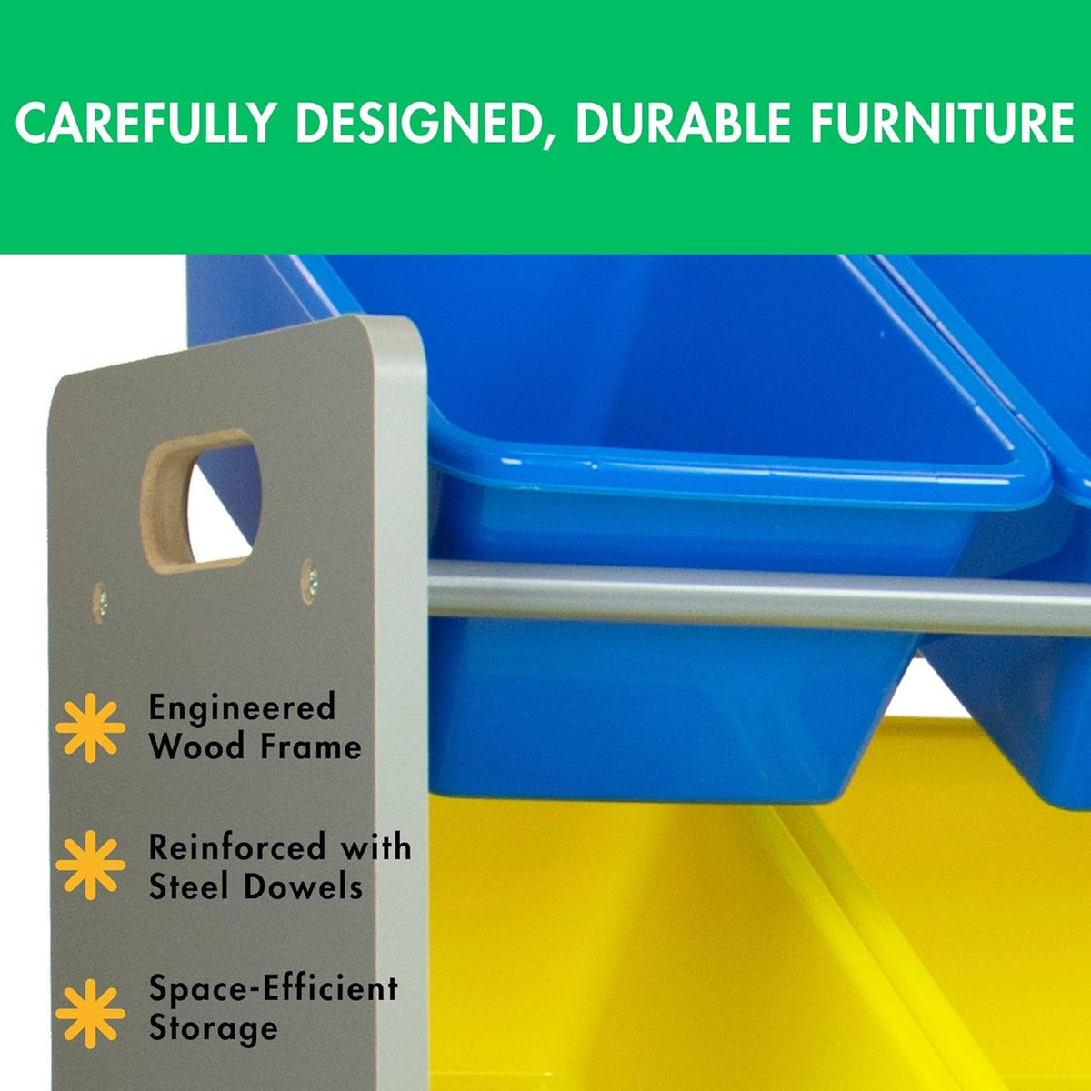 Humble Crew Kids Toy Storage Organizer with 12 Plastic Bins, Grey/Blue/Green/Yellow – Removable