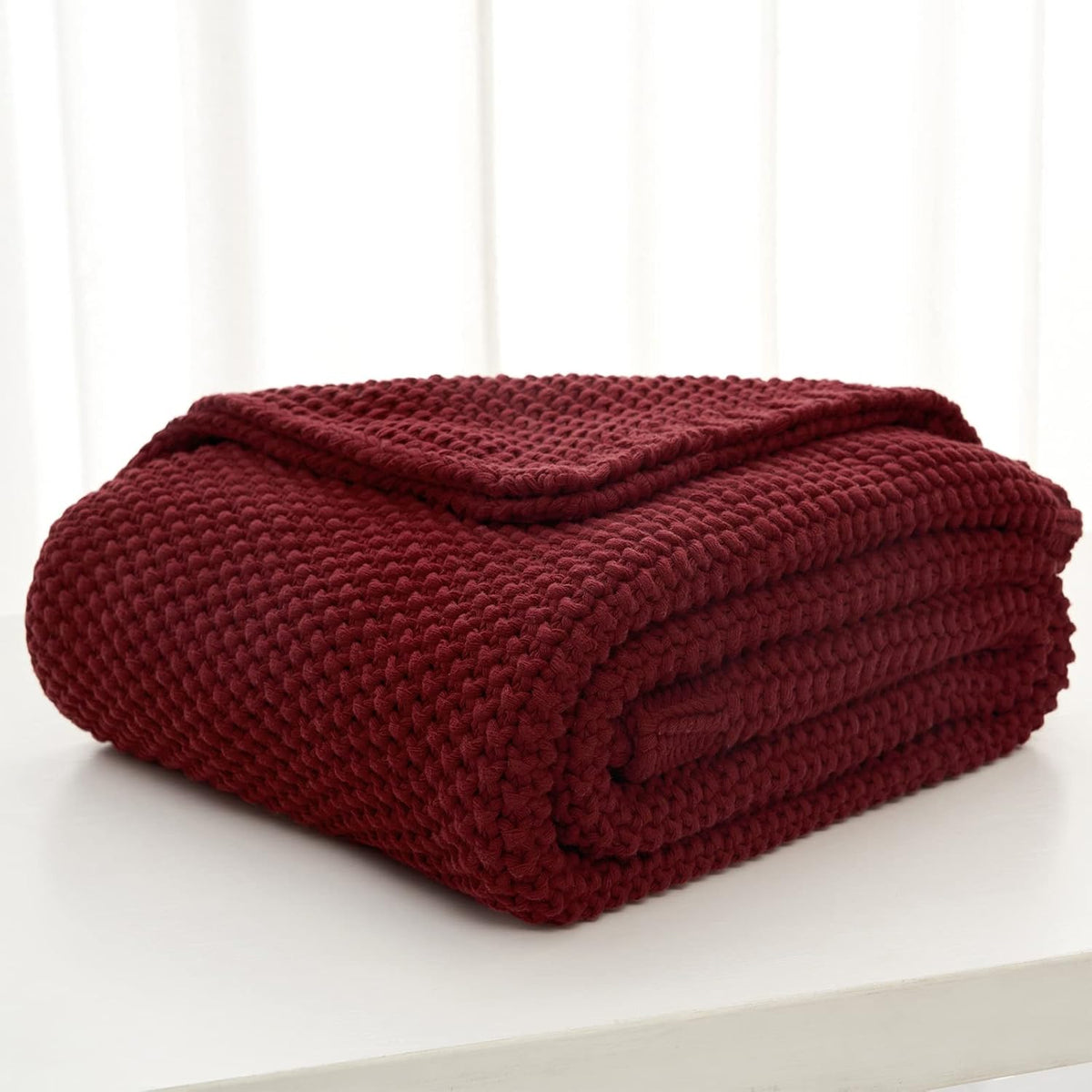 Longhui bedding Chunky Cable Knit Throw Blanket Lightweight Burgundy 100% Organic Cotton Blanket