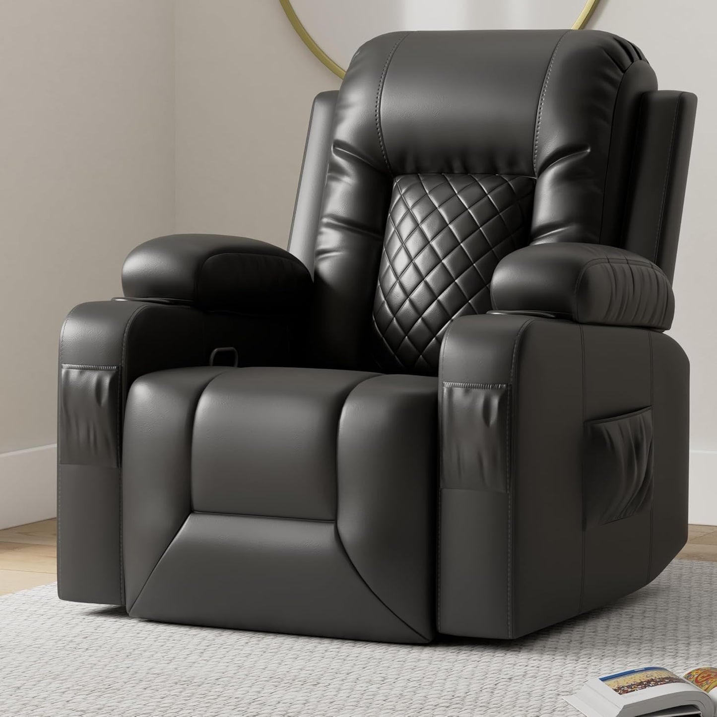 Recliner Chairs for Adults, FSC Certified Massage Rocker with Heated Modern Ergonomic Lounge 360