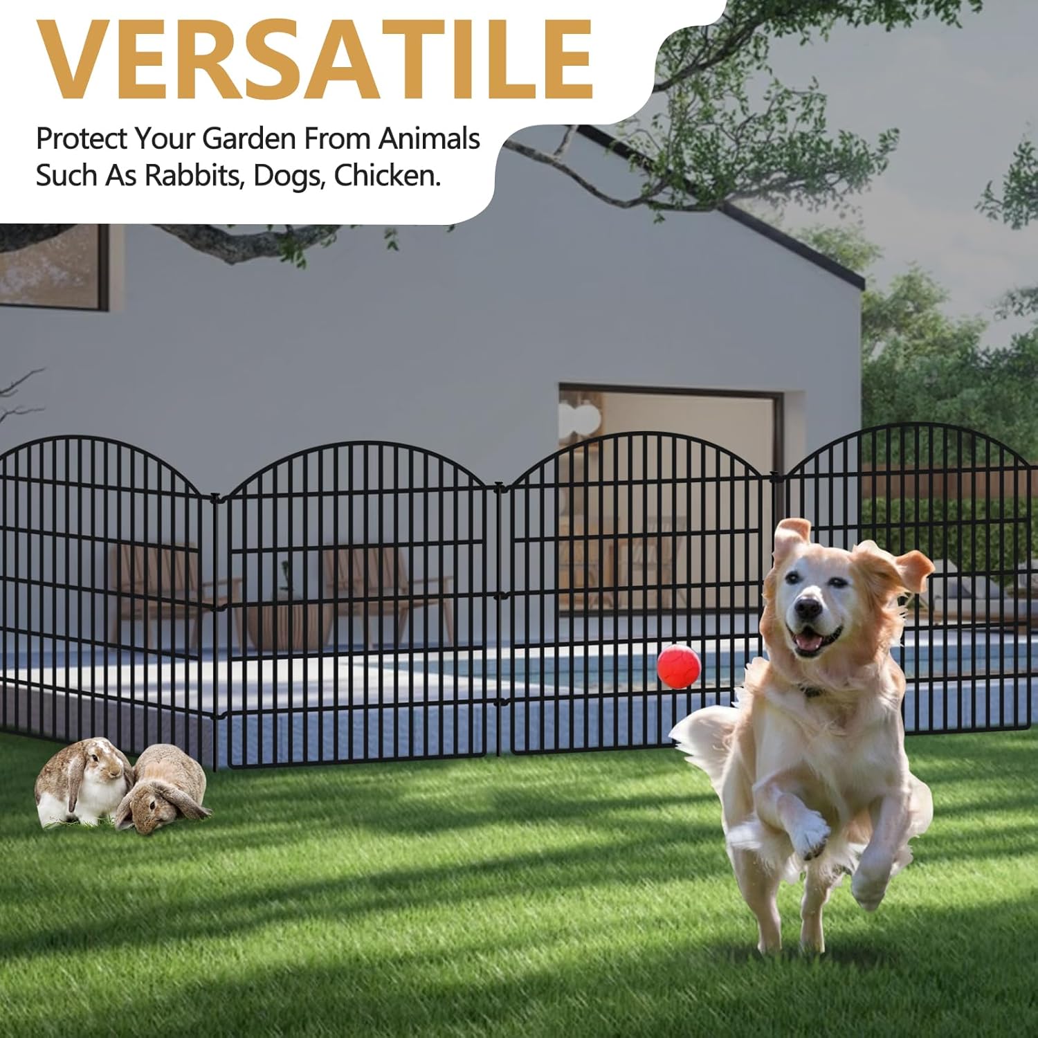 10 Panels No Dig Decorative Outdoor Garden Fence for Yard, 33in (H) x 24ft (L) Animal Barrier