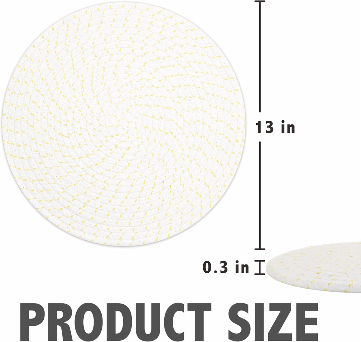 Round Placemats Set of 6, Cotton Rope Woven Table Mats, Hot Pads for Kitchen, Non Slip Heat