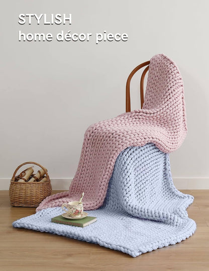 YnM Chunky Throw Blanket, Medium-Weight, Hand Knitted, Skin Friendly, Ventilated and Breathable