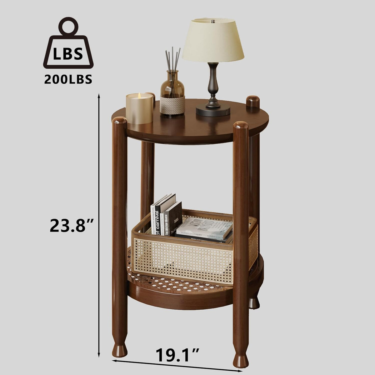 NSdirect Round End Table for Living Room, 2-Tier Rustic Wood Center Table for Home Decor with Boho