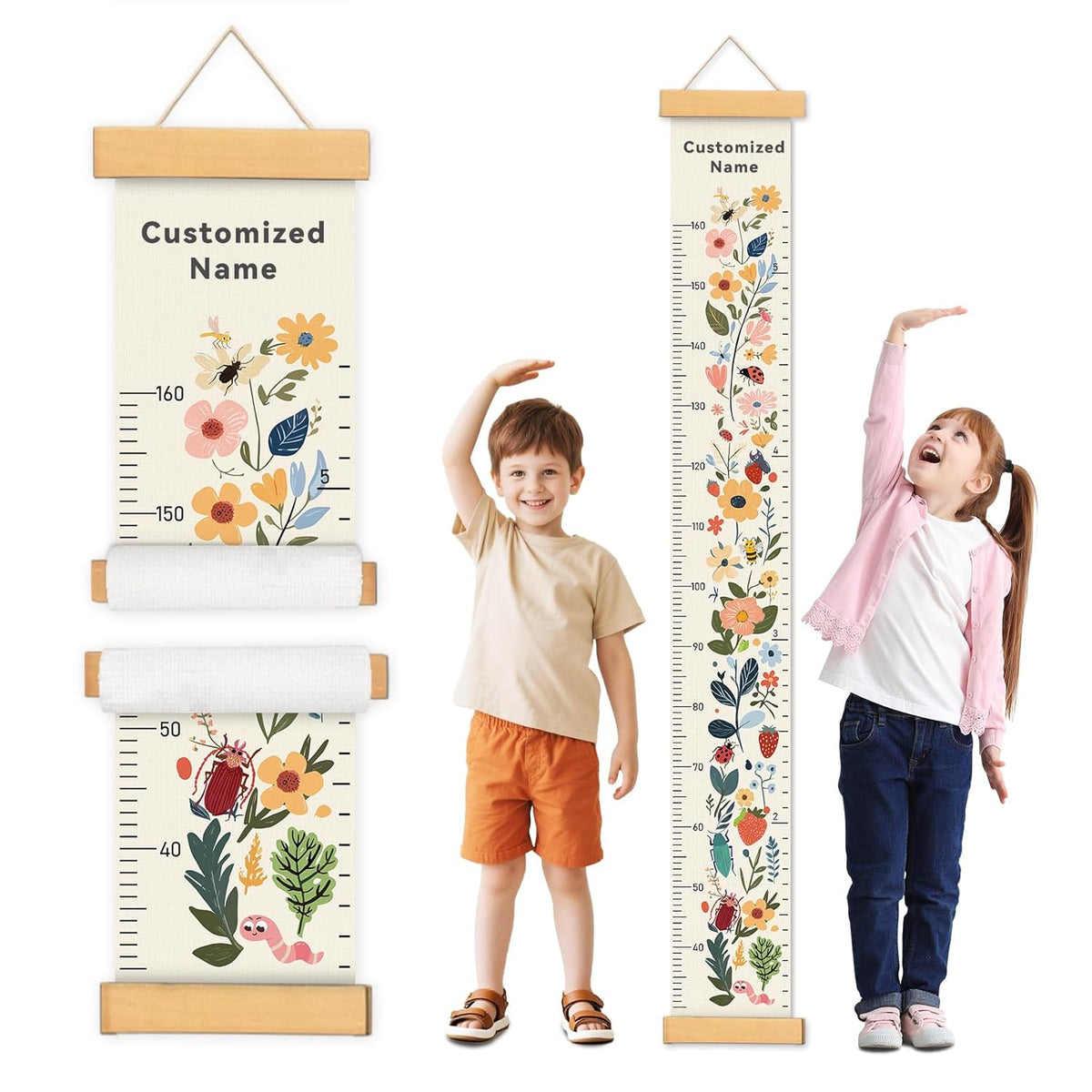 Personalized Name Growth Chart Wall Decor for Kids – Canvas Removable Height Chart Measuring Ruler
