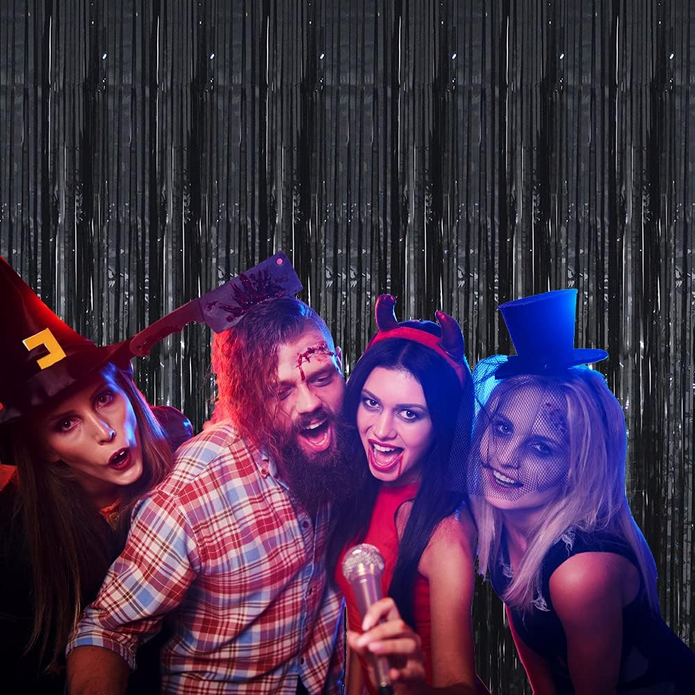 GOER 3.2 ft x 9.8 ft Black Photo Backdrop Party Streamers for Halloween,Birthday Party,1 Pack Black