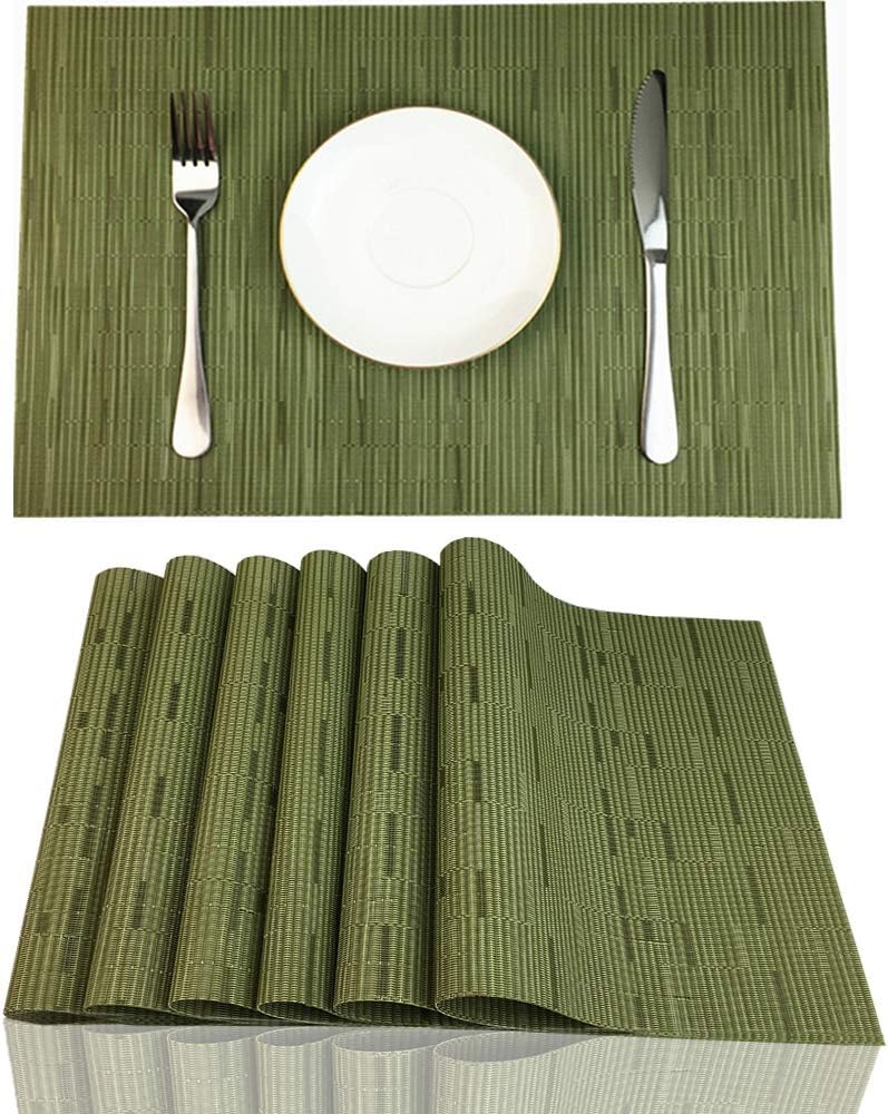 Red-A Placemats Set of 6 for Dining Table Heat-Resistant Washable Place Mats Woven Vinyl Kitchen