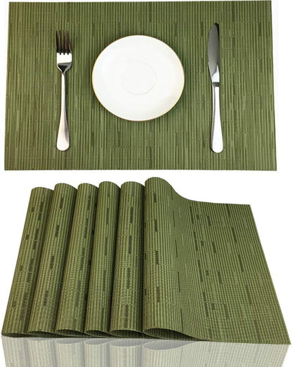Red-A Placemats Set of 6 for Dining Table Heat-Resistant Washable Place Mats Woven Vinyl Kitchen