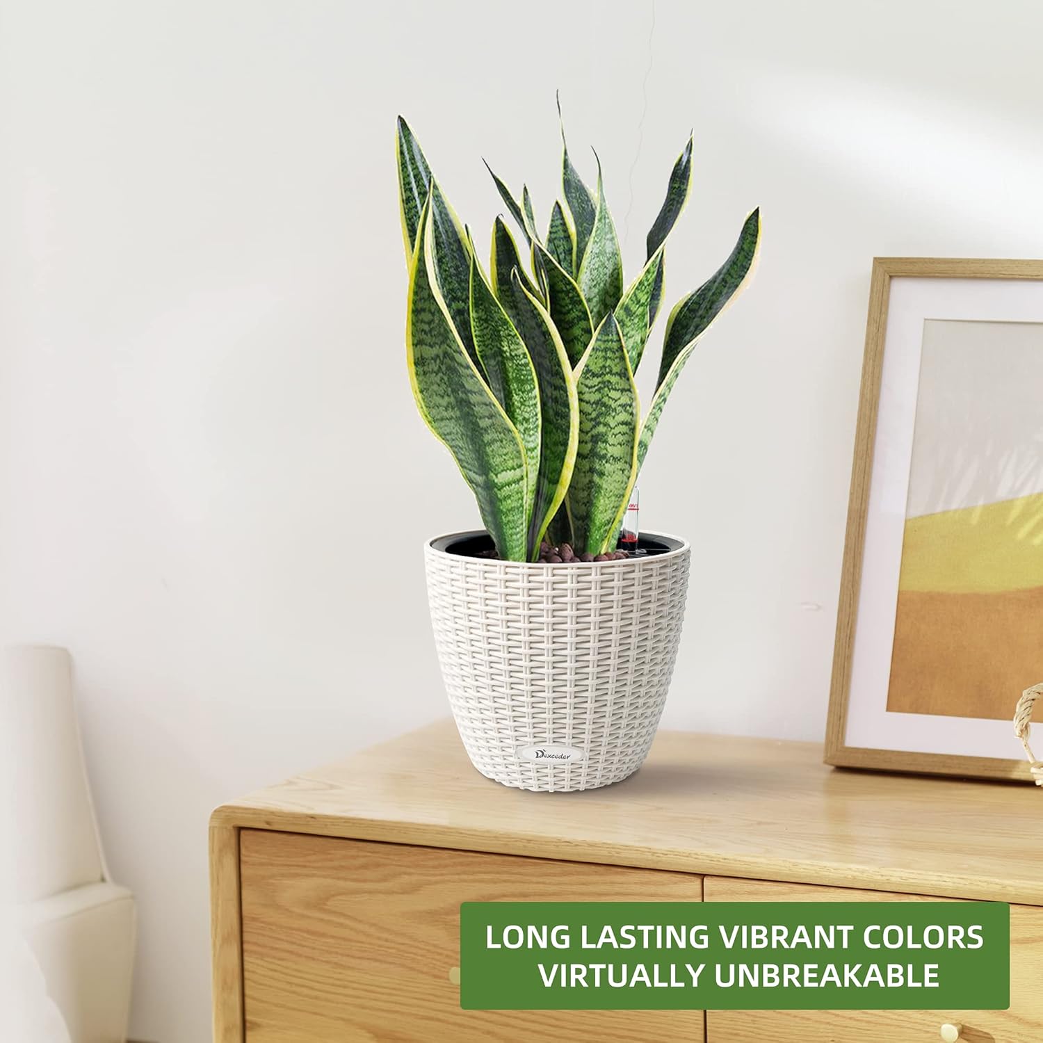 Dexceder 11x10 Inches Rattan Self Watering Planter Indoor Outdoor, Inner Pot Design, Thickened