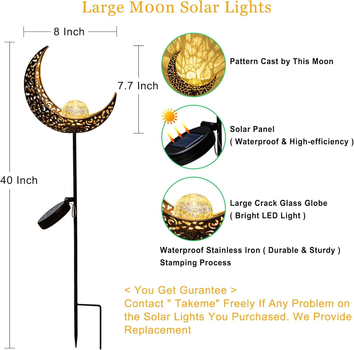 TAKE ME Moon Solar Lights Garden Outdoor Decor Waterproof Metal Solar Stakes Lights for Patio Yard