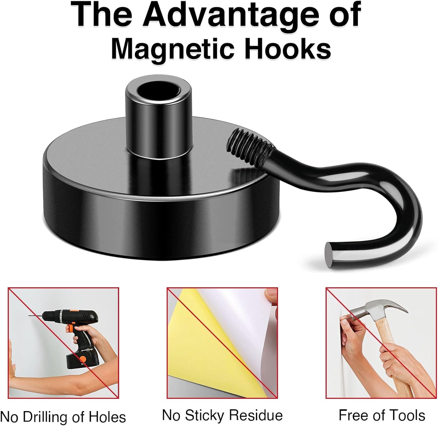 MIKEDE Magnetic Hooks, 40Lbs Strong Neodymium Black Magnet Hook for Hanging, Heavy Duty Magnetic