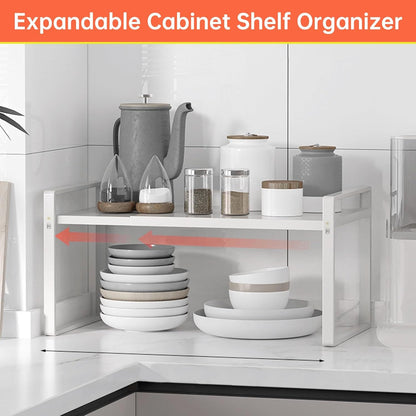Expandable Cabinet Shelf Organizer Rack 9 inch, Pantry Organizer Lengthen from 14” to 25” ， Large