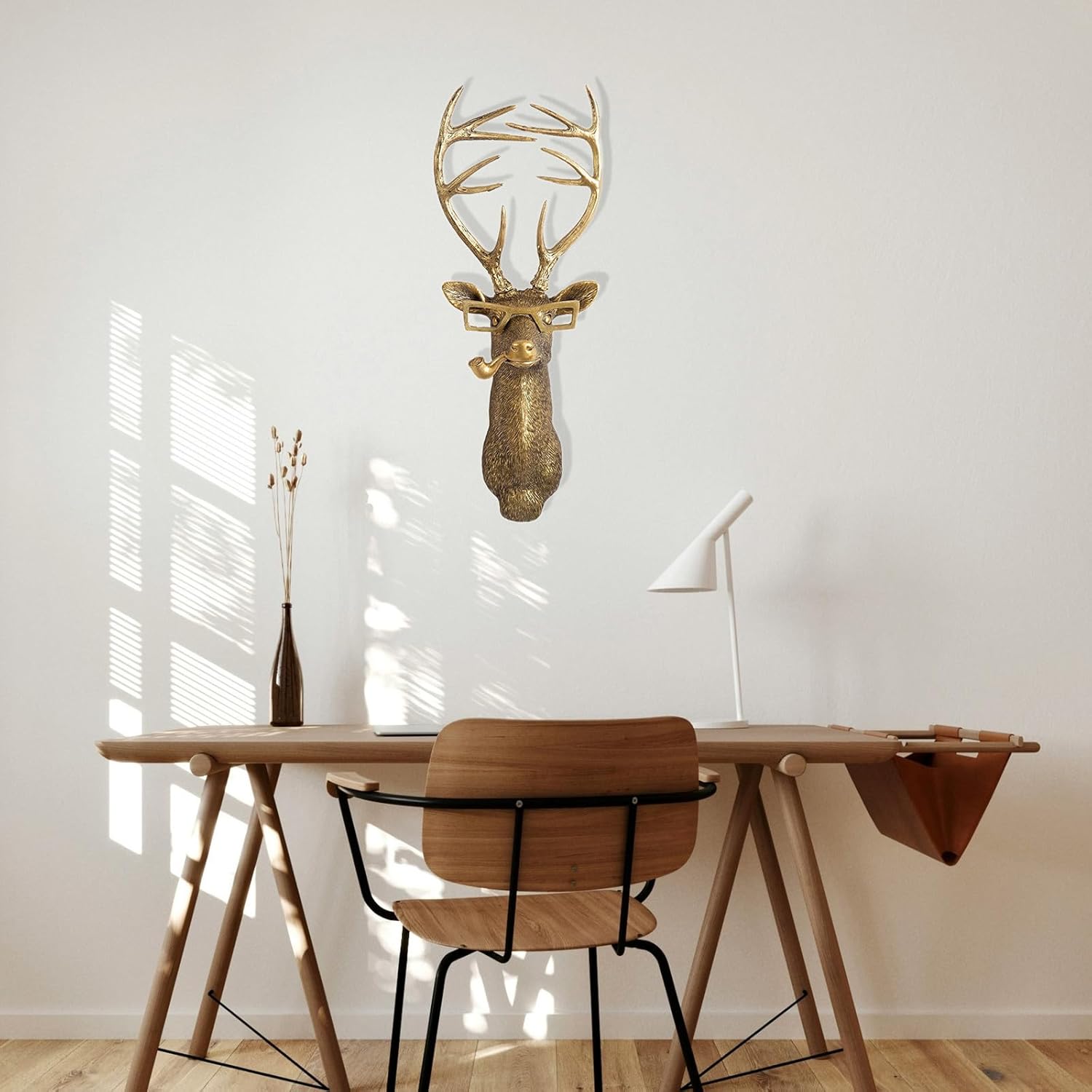 GUASDIE Animal Heads Wall Decor, Faux Deer Head Mount, Animal Sculptures Wall Decor, Resin Animal