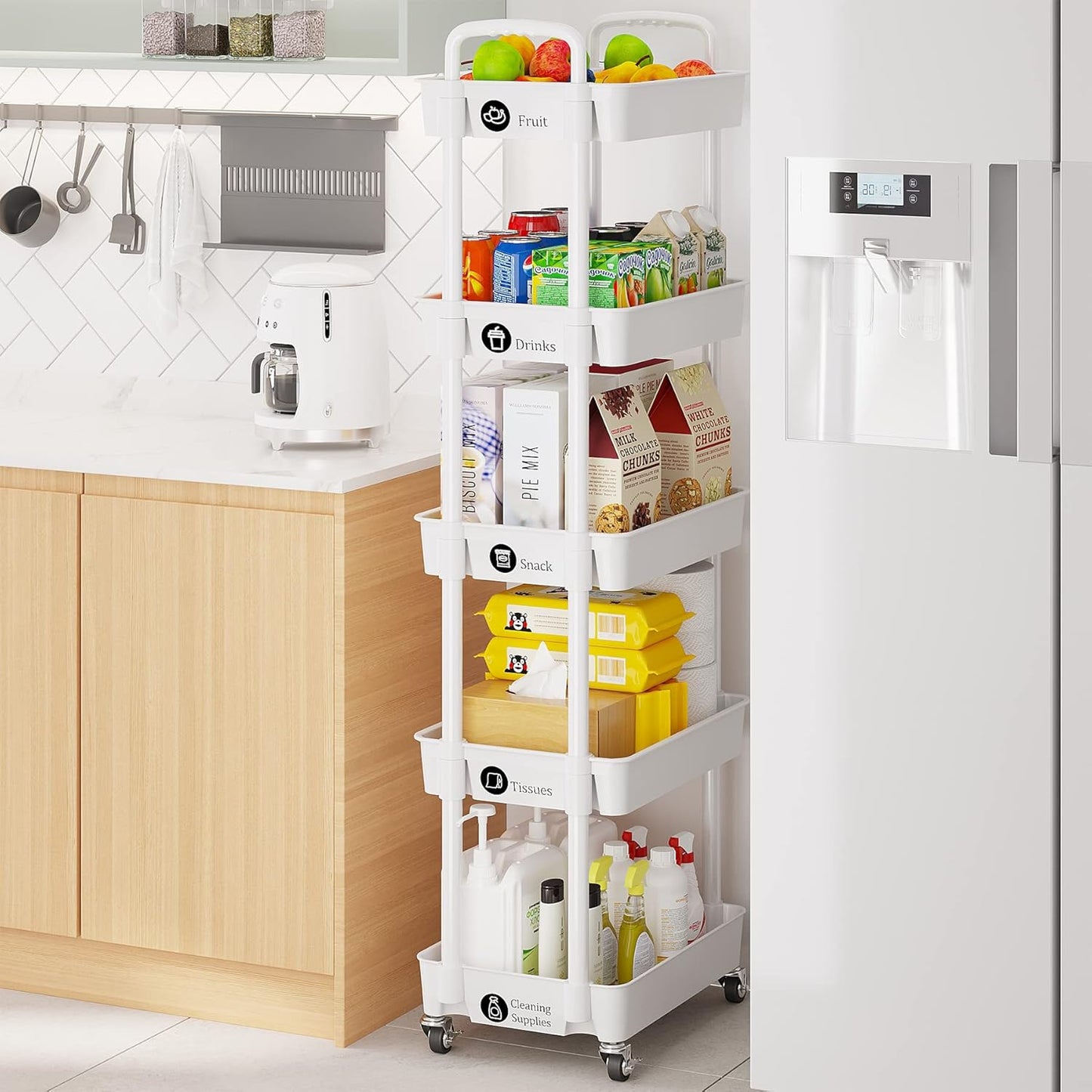 Laiensia 5-Tier Rolling Cart with Wheels,Multifunction Utility Storage carts, Kitchen Storage