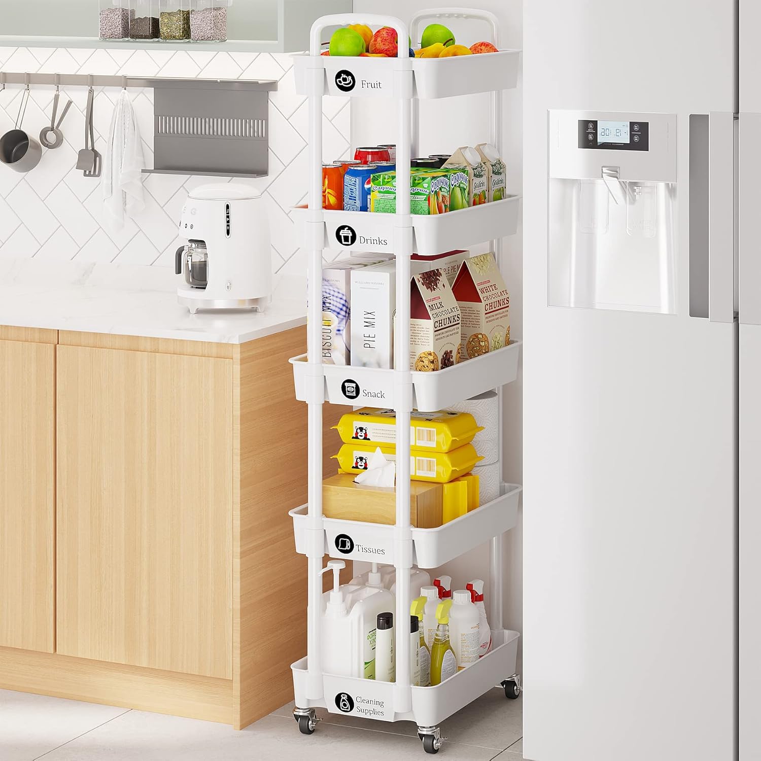 Laiensia 5-Tier Rolling Cart with Wheels,Multifunction Utility Storage carts, Kitchen Storage